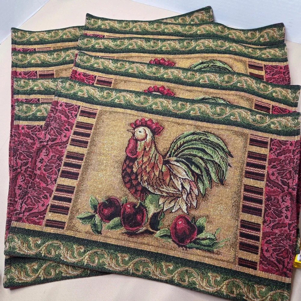 Rooster & Apples Tapestry Placemats (8) Country Farmhouse Kitchen Decor
